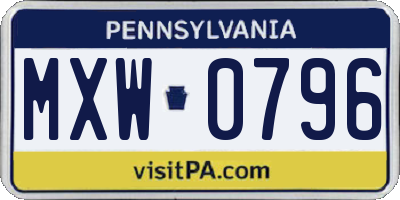 PA license plate MXW0796