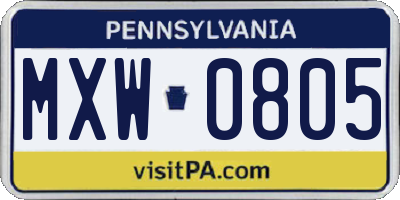 PA license plate MXW0805