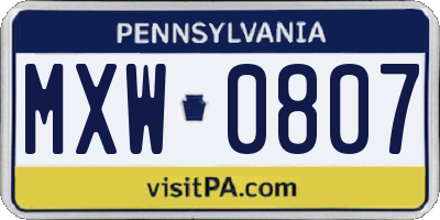 PA license plate MXW0807