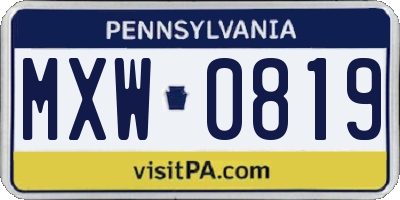 PA license plate MXW0819