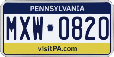PA license plate MXW0820