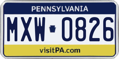 PA license plate MXW0826