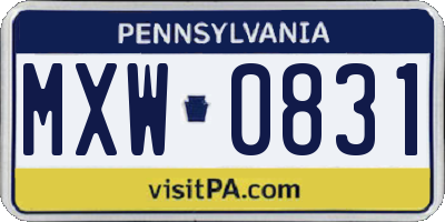 PA license plate MXW0831