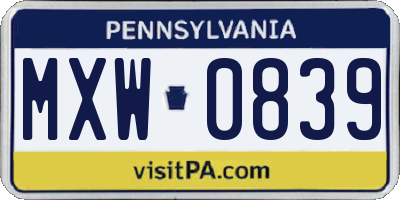 PA license plate MXW0839