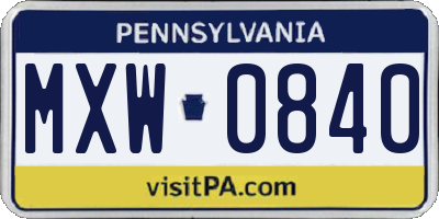 PA license plate MXW0840