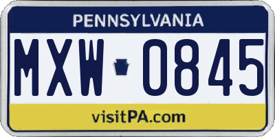 PA license plate MXW0845
