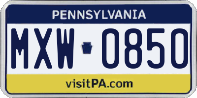 PA license plate MXW0850