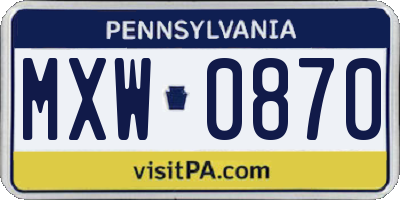 PA license plate MXW0870