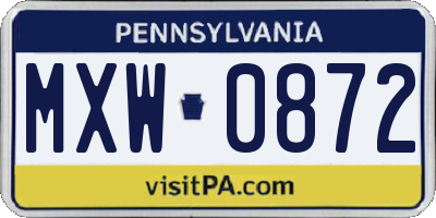 PA license plate MXW0872