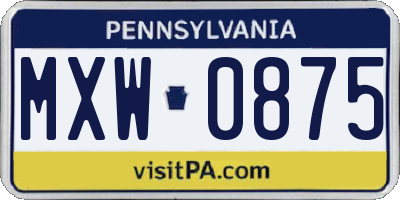 PA license plate MXW0875