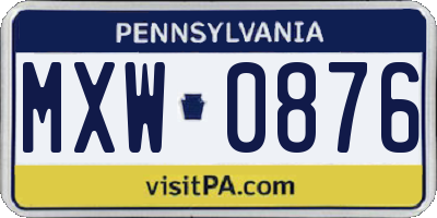 PA license plate MXW0876