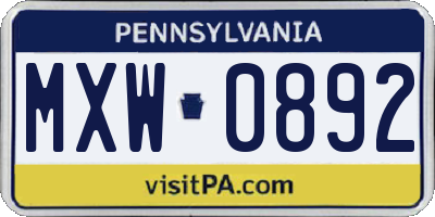 PA license plate MXW0892