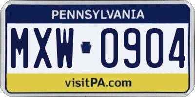 PA license plate MXW0904