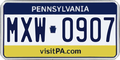 PA license plate MXW0907