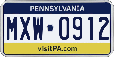 PA license plate MXW0912