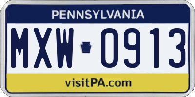 PA license plate MXW0913
