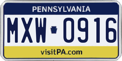 PA license plate MXW0916