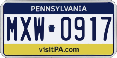 PA license plate MXW0917