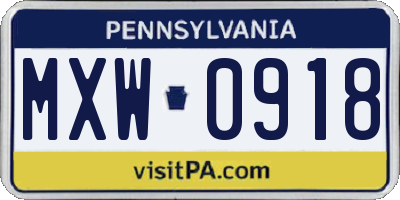 PA license plate MXW0918