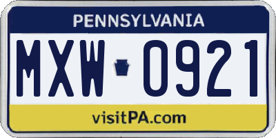 PA license plate MXW0921