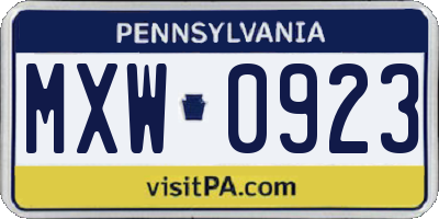 PA license plate MXW0923