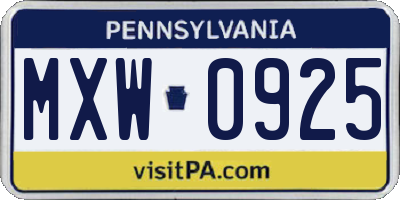 PA license plate MXW0925