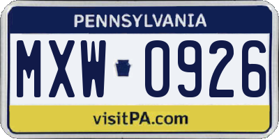 PA license plate MXW0926