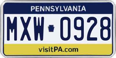 PA license plate MXW0928