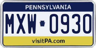 PA license plate MXW0930