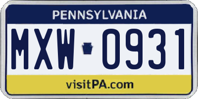 PA license plate MXW0931