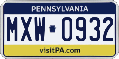 PA license plate MXW0932