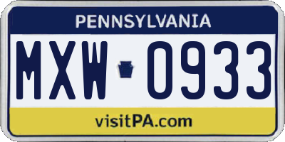 PA license plate MXW0933