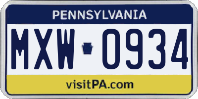 PA license plate MXW0934