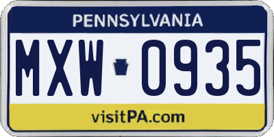 PA license plate MXW0935
