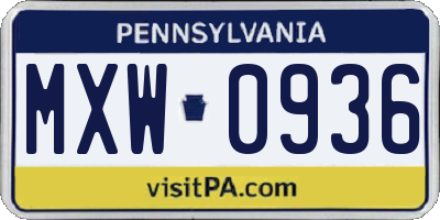 PA license plate MXW0936