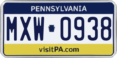 PA license plate MXW0938