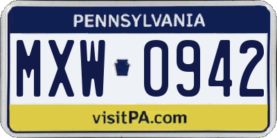 PA license plate MXW0942