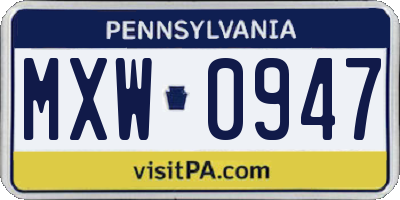 PA license plate MXW0947