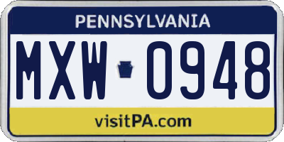 PA license plate MXW0948