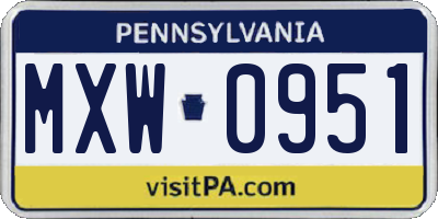 PA license plate MXW0951
