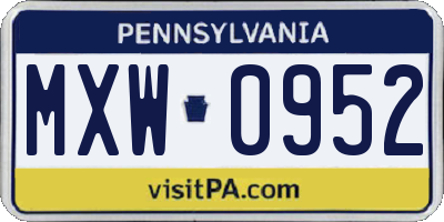 PA license plate MXW0952