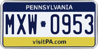 PA license plate MXW0953