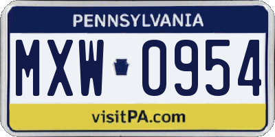 PA license plate MXW0954