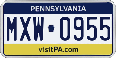 PA license plate MXW0955
