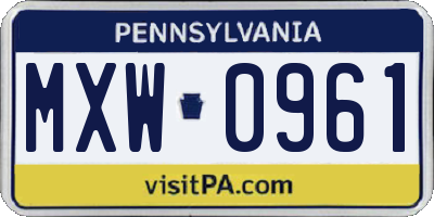 PA license plate MXW0961