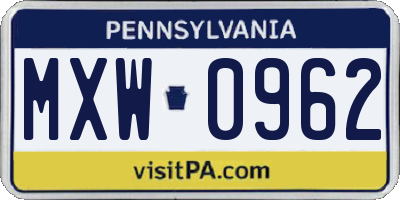 PA license plate MXW0962