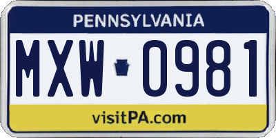 PA license plate MXW0981