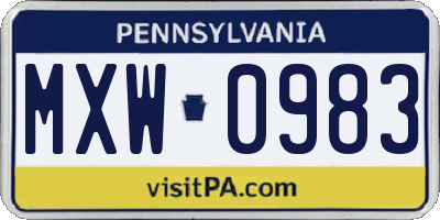 PA license plate MXW0983