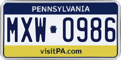 PA license plate MXW0986