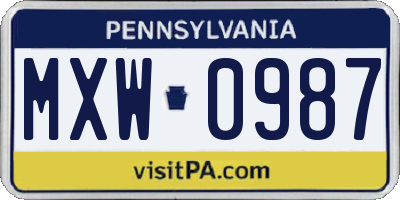 PA license plate MXW0987